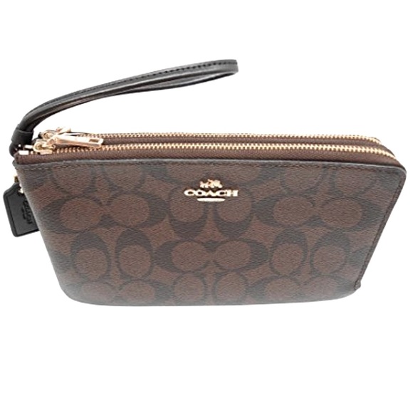 Coach Handbags - COACH Double Zip Wallet Signature Canvas Leather